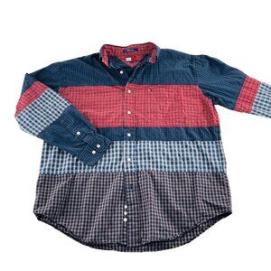 Tommy Hilfiger Mens Patchwork Plaid Button-Down Shirt Size XL Vintage 90s